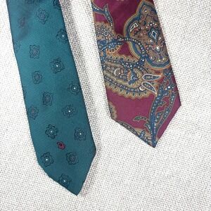 Vintage Christian Dior Silk Ties Set of 2 90s Paisley Floral Menswear